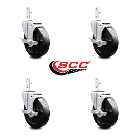 Service Caster 5 Inch Hard Rubber Wheel Swivel 3/4 Inch Square Stem Caster Set with Brake SCC SCC-SQ20S514-HRS-TLB-34-4